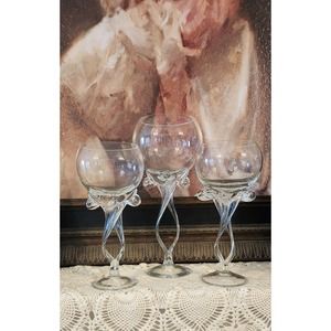 Fandora Art Glass Duel Swirl Stem Goblet or Candle Holders